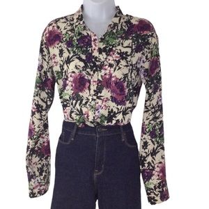 J. Jill Button Down Blouse Floral Oversized Sz S Tall